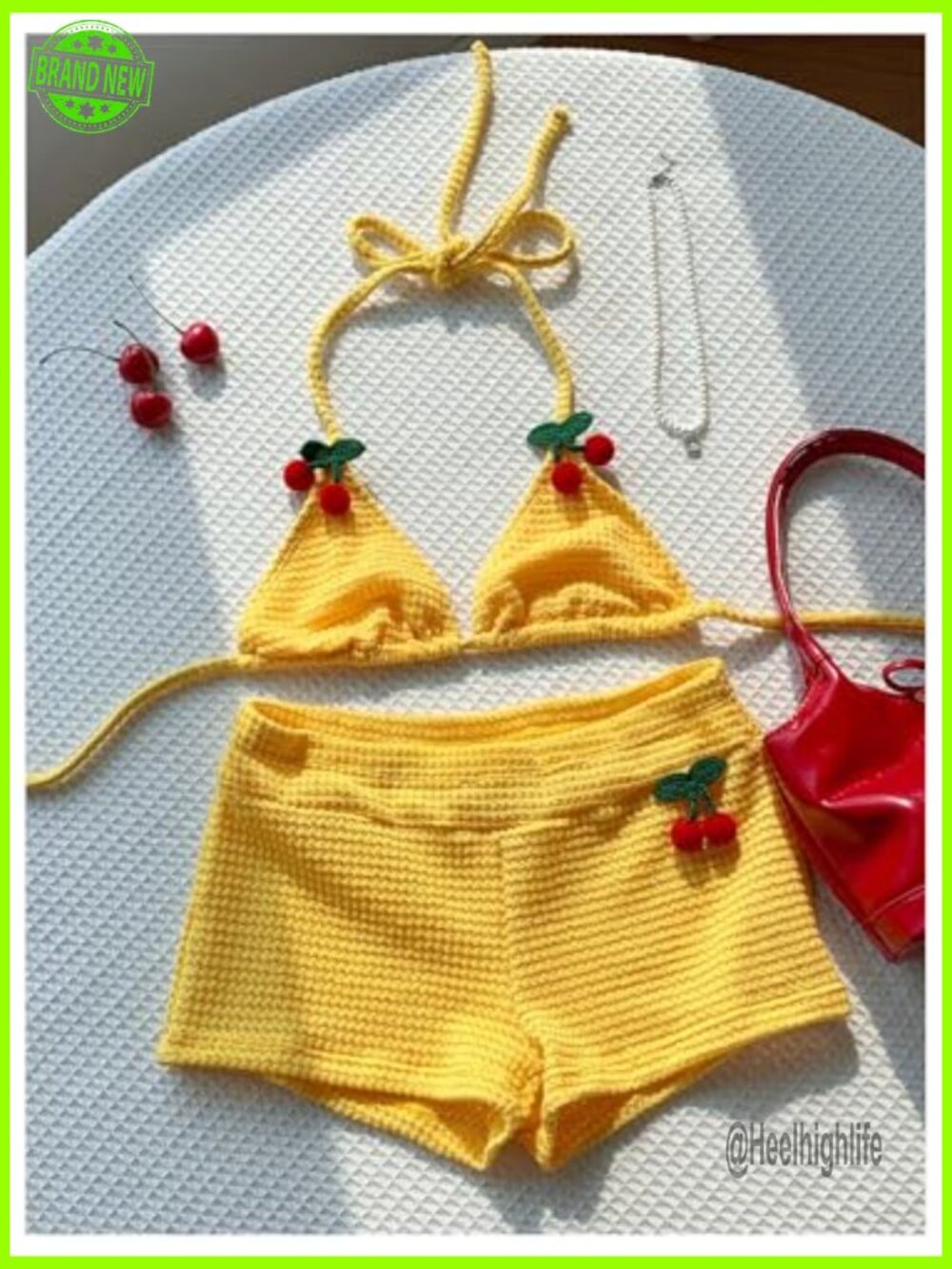 2 Piece Crochet Halter Triangle Top & Shorts Cover Up Set View 5